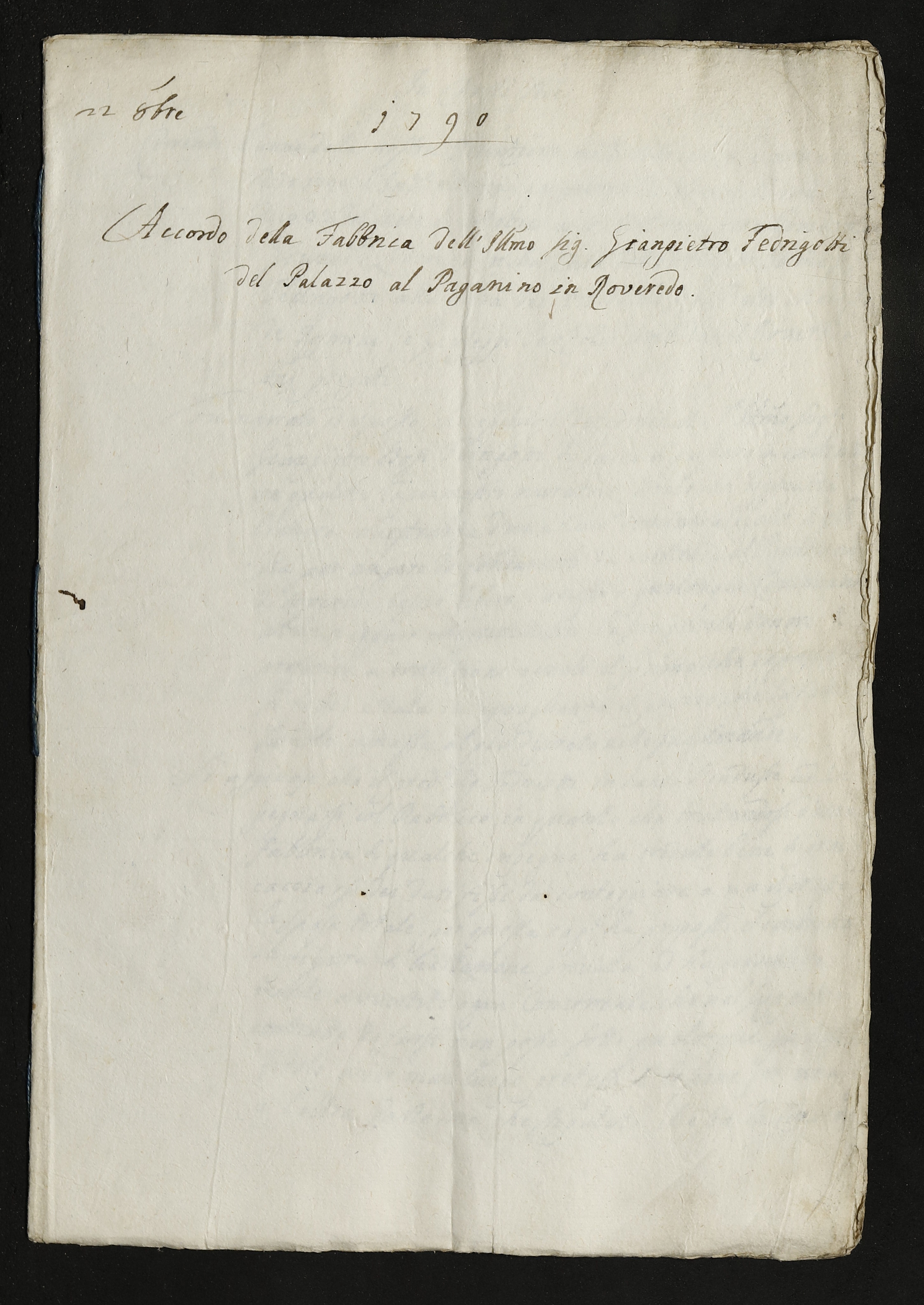 Carteggio, atti, spese e disegni per la costruzione del palazzo Fedrigotti in Rovereto